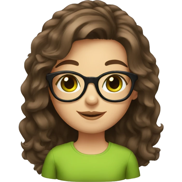 Girl, medium length brown hair,  green eyes, fun glasses emoji