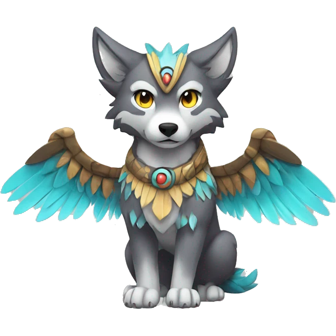 Kawaii Cute Winged Tribal Wolf-Pokémon full body emoji