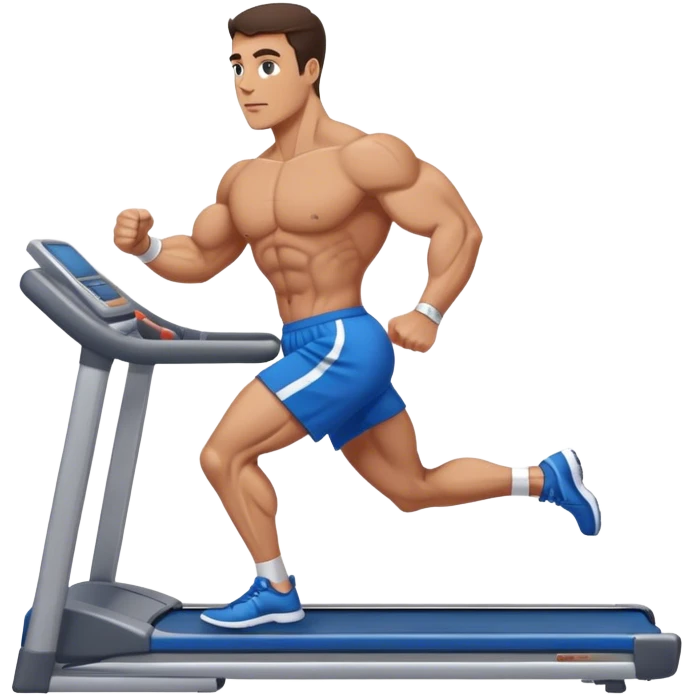 brunette male bodybuilder blue shorts treadmill emoji