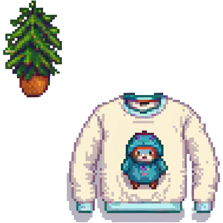 a cozy sweater in the style of iOS clothing stickers emoji