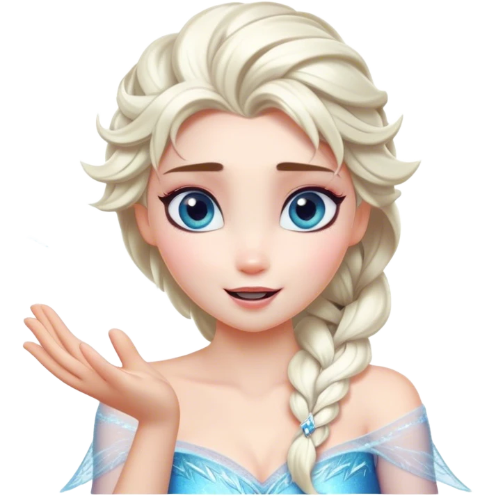 Cinematic Playful Elsa Portrait Emoji, Blowing frost from her hands in a dazzling display, eyes filled with mischief, exuding a magical charm that is both fun and enchanting! emoji