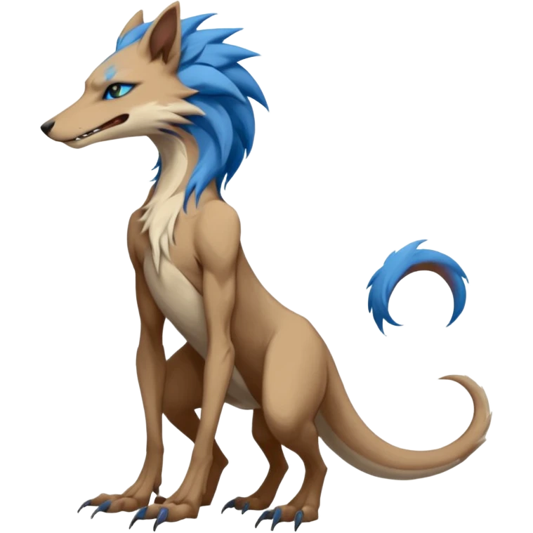 Brown and beige badass elegant wild beautiful natural cute badass epic anthro modern sergal-vernid-creature, full body, blue pretty hair, outside, modern, aesthetic, art by LiLaiRa, art by art by Falvie emoji
