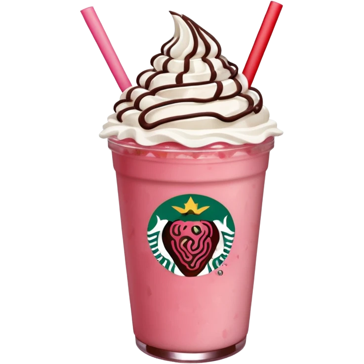 Strawberry Starbucks frappe with red strawberry jam at the bottom with whipped cream and chocolate drizzle emoji