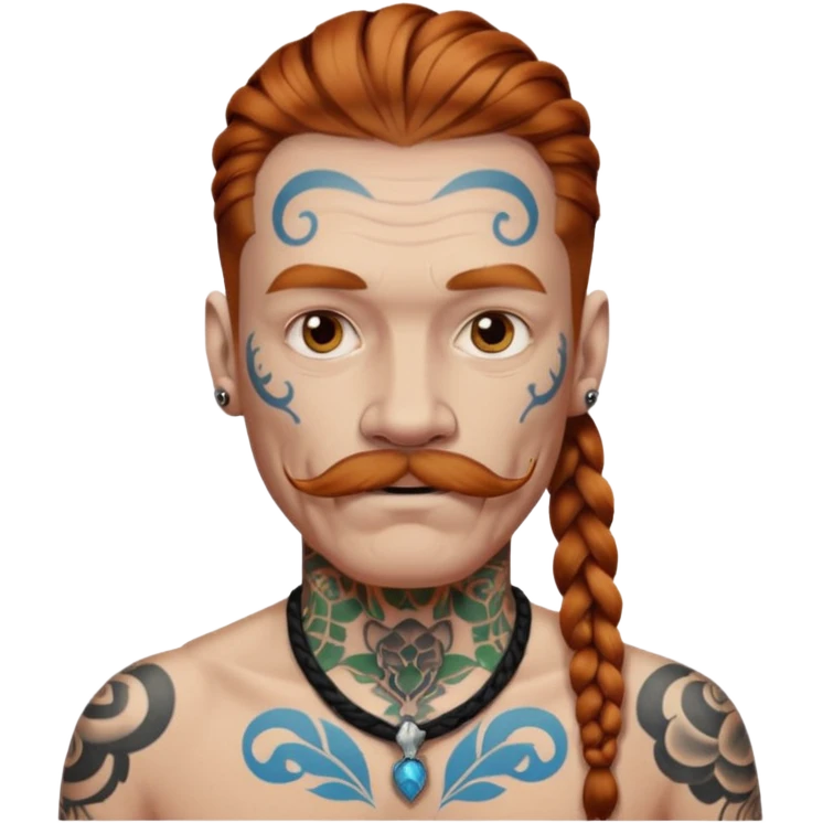 dark ginger braids man very white mustache old very tattoed with the whitest mustache ever emoji
