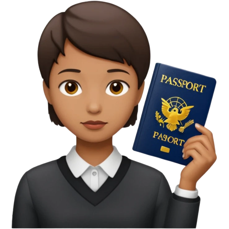 shot hair and medium skin tone and passport size emoji