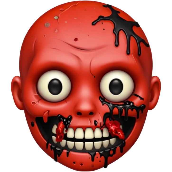 Zombie emoji with black grills and red paint splattered on it emoji