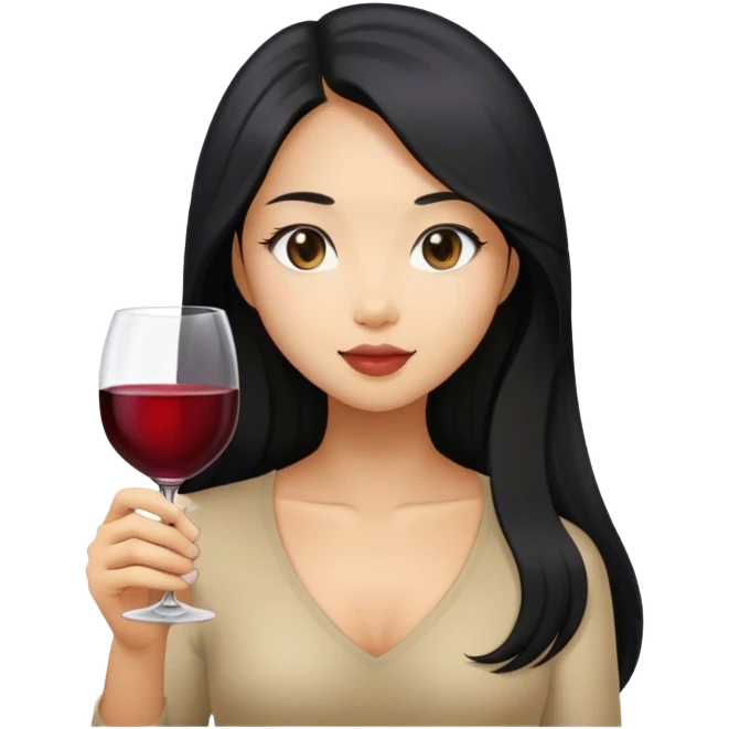 tan asian girl with black long hair holding glass of wine emoji