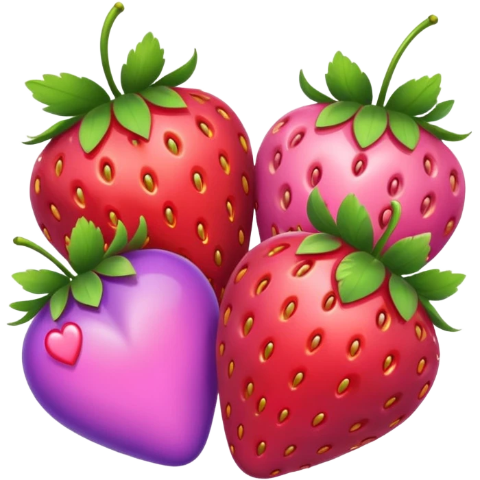 strawberries, pink and purple hearts emoji