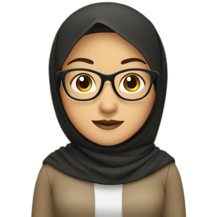 asian woman wearing brown hijab, black shirt, and rounded glasses emoji