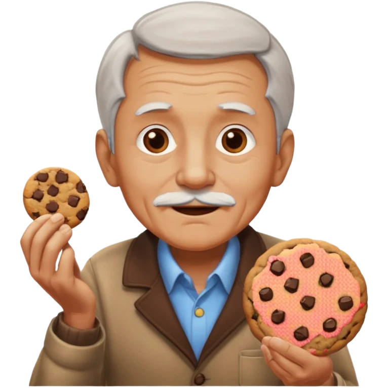 old man handing a chocolate chip cookie emoji