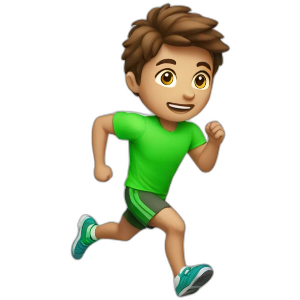 Green-highlighter brown-haired boy running emoji