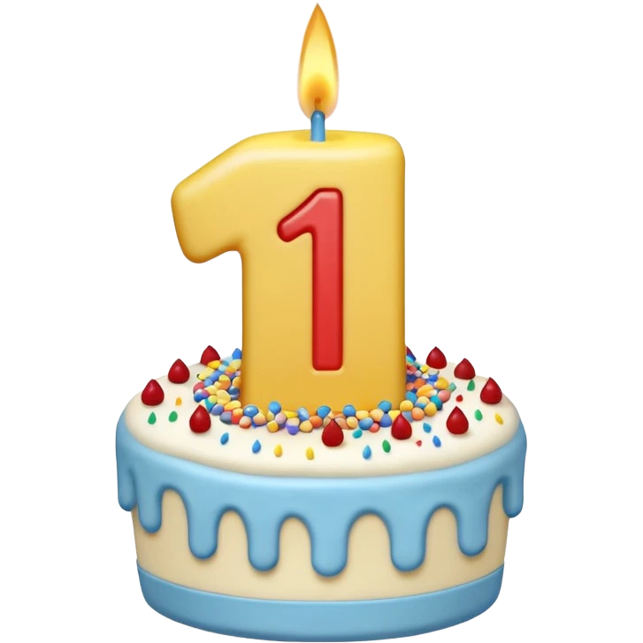 a cake with a candle in the shape of a number 1 emoji