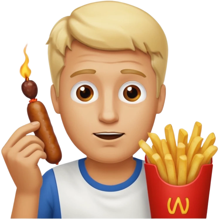 Hombre Rubio con una salchipapas pero la salchicha está quemada emoji