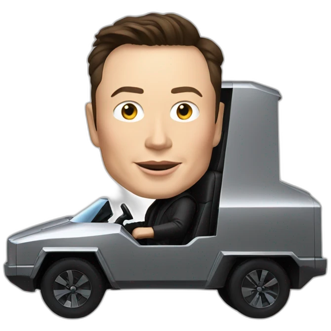 Elon musk riding in a Tesla cyber truck  emoji