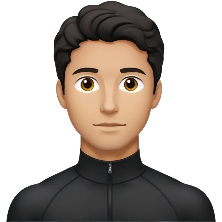 Black wavy-haired caucasian male in black athletic quarter-zip spandex top emoji