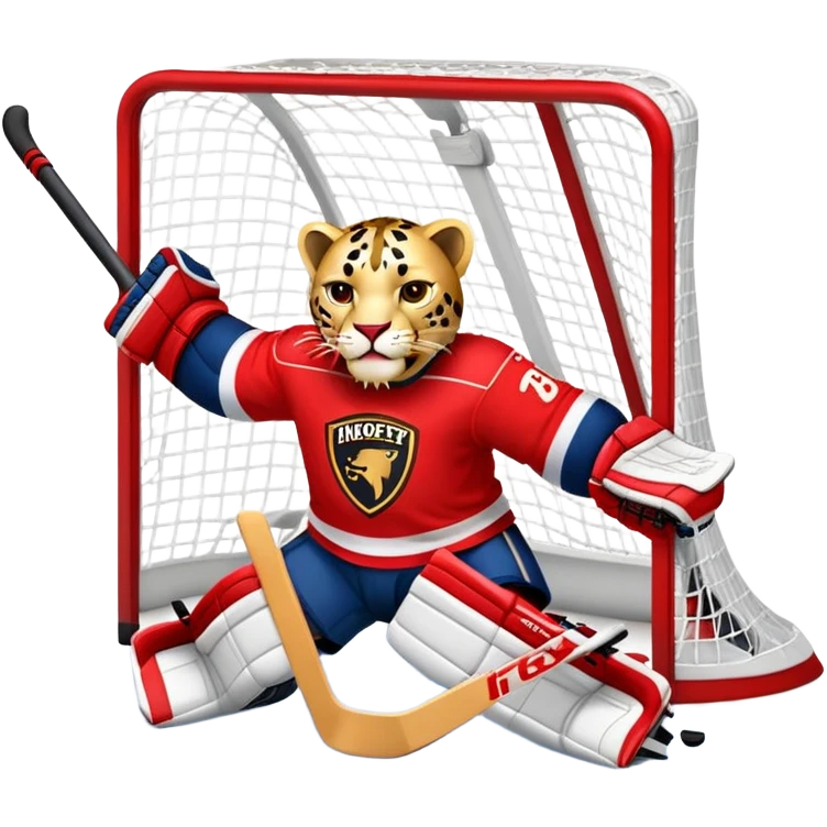 A gold panther in a red jersey scoring a hockey goal emoji