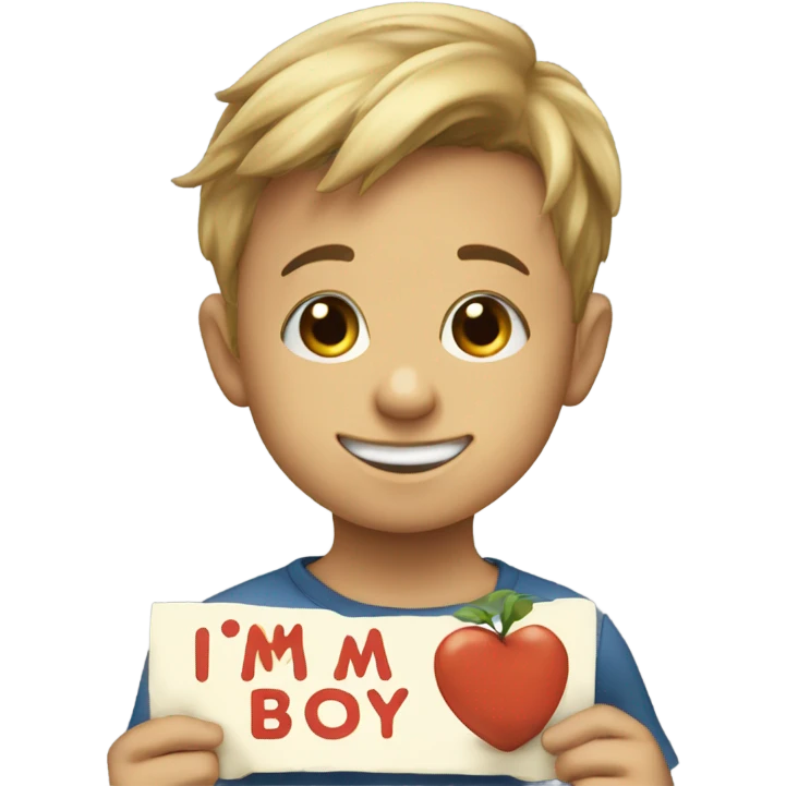 Kid holding a sign that says “I’m a good boy” emoji