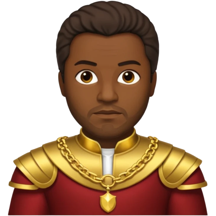 Otello with dark skin, dark brown hair, gold outfit emoji