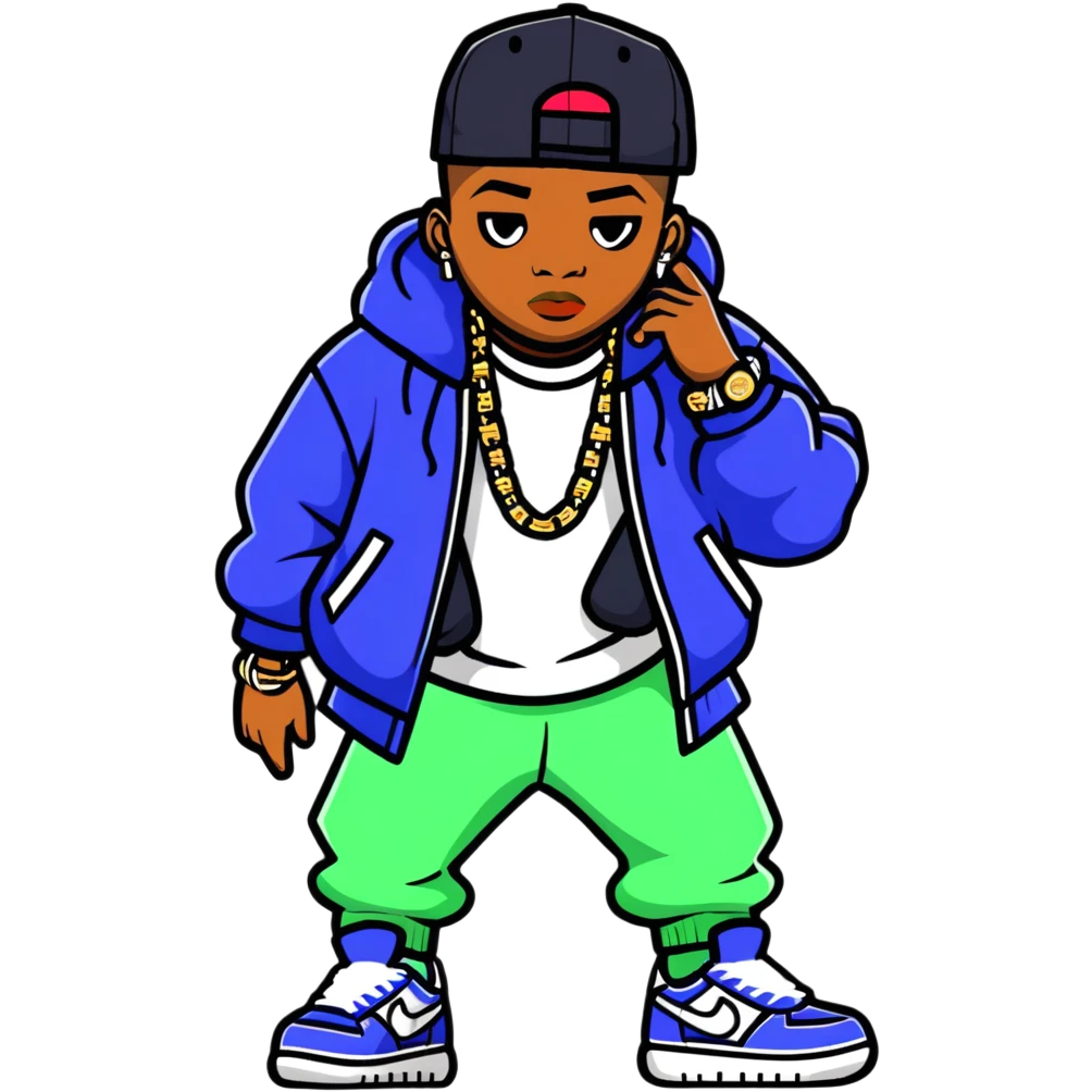 hip-hop rapper with bling, baggy clothes, and stylish sneakers emoji