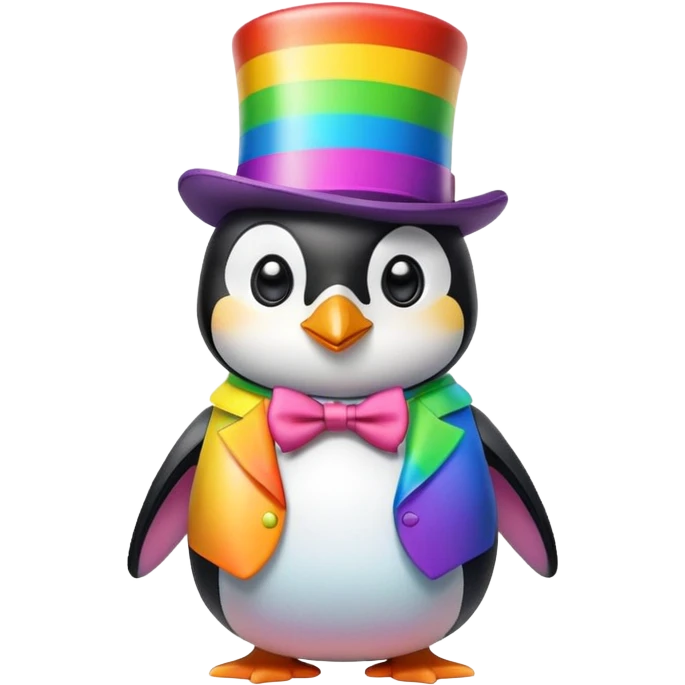 Penguin wearing a rainbow-colored vest and a top hat emoji