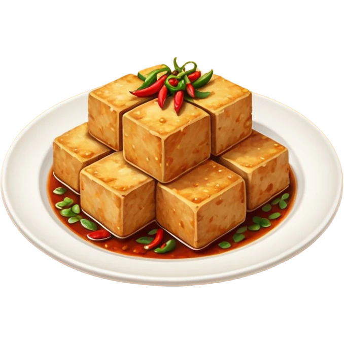 fried crispy tofu with chili on the plate emoji