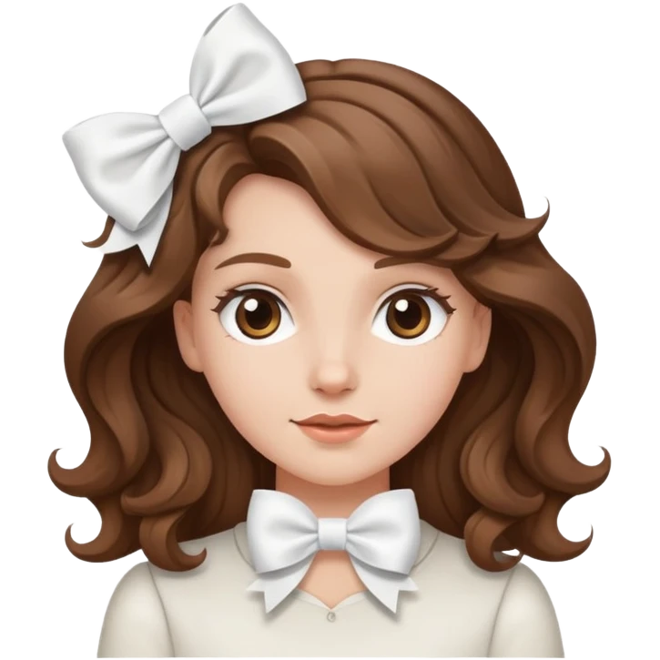 White girl with brown wavy hair and white bow on her head emoji