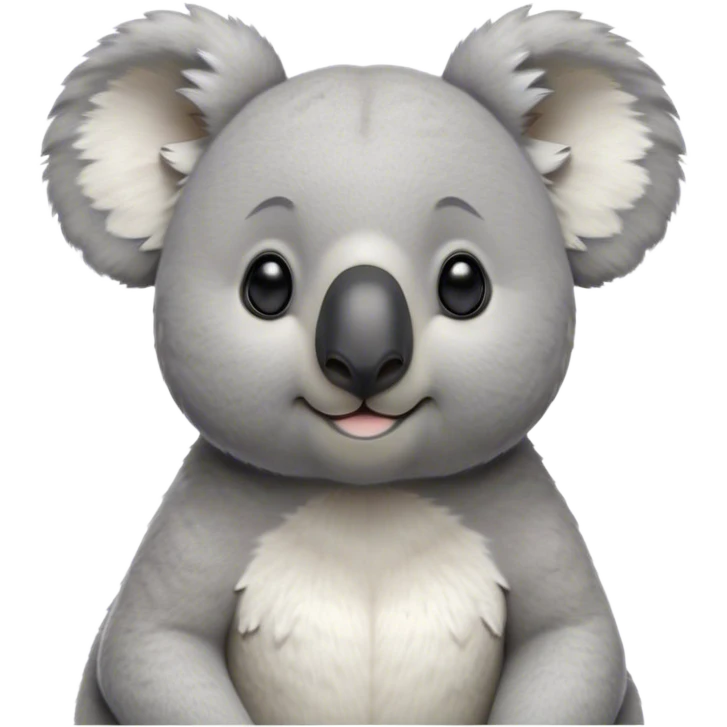 Cinematic Noble Koala Portrait Emoji, Poised and regal, with a stocky, cuddly build and a plush, well-groomed grey fur, large round ears and a distinctive big black nose, deep-set soulful dark eyes, Simplified yet sharp and sophisticated features, highly detailed, glowing with a soft, dignified glow, high shine, intelligent and gentle, stylized with an air of eucalyptus elegance, focused and attentive, soft glowing outline, capturing the essence of a watchful and confident marsupial, so majestic it feels as though it could climb out of the screen with effortless authority! emoji