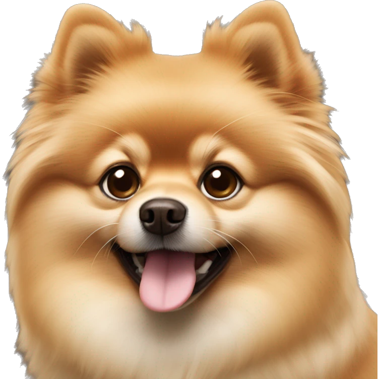 The Pomeranian dog is light brown in color with a protruding tongue emoji