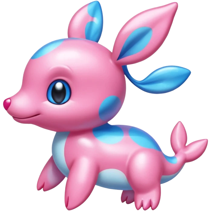 Iridescent Bubblegum-Pink Gloss-Coated Smooth Cute Aquatic Popplio-Sylveon hybrid creature (full body) emoji
