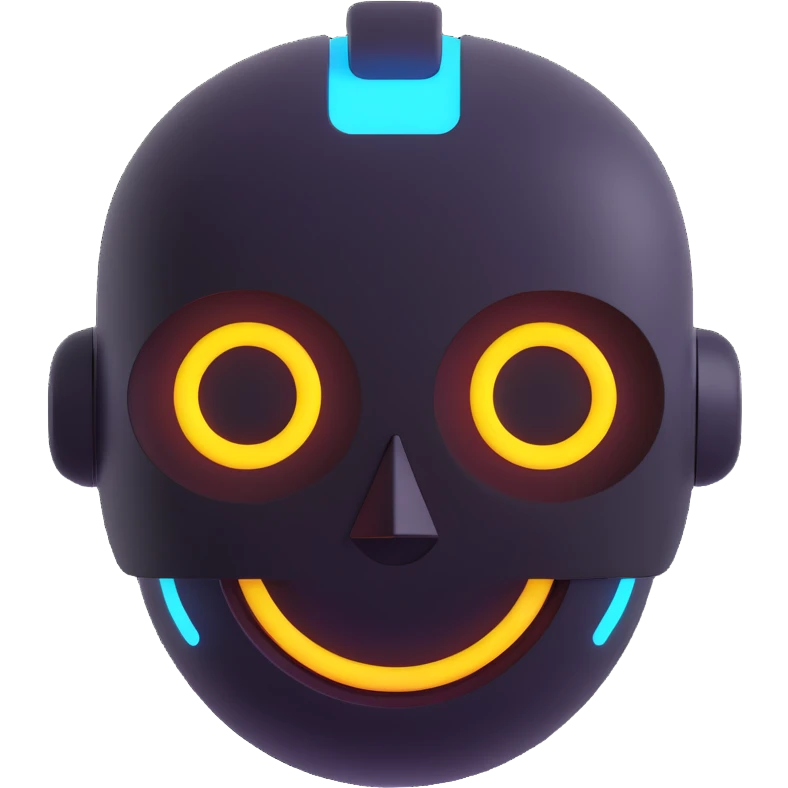 futuristic and trendy AI chatbot emoji, minimalistic robot head, neon accents, smiling expression emoji