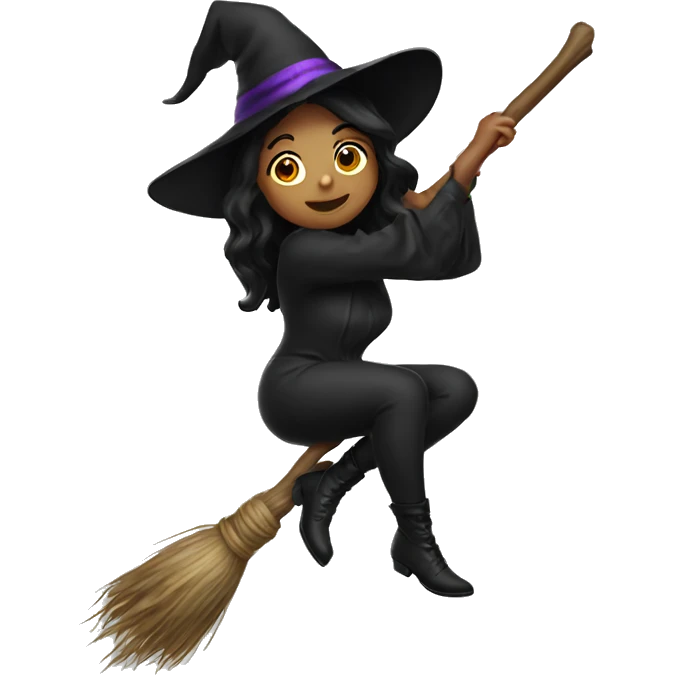 witch on a broom dark hair emoji