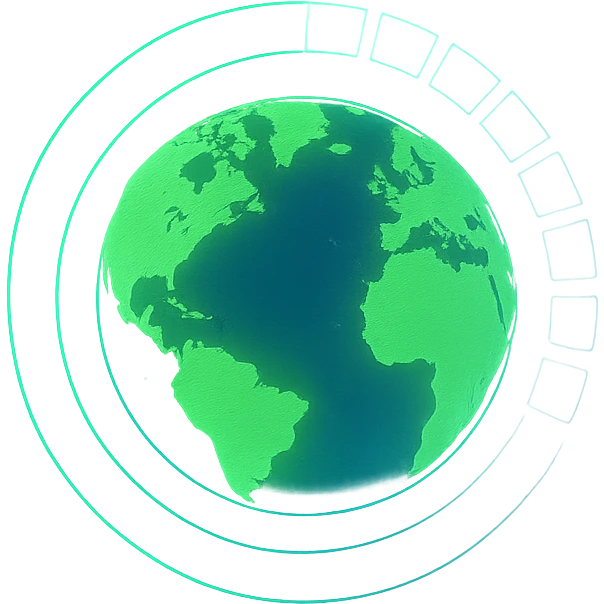 circular loading icon with glowing Earth motif, green and blue colors, glow visible within the circle during loading emoji
