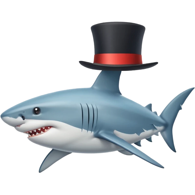 Shark with billionaire's top hat Side view, body turned diagonally to the right, clean white background emoji