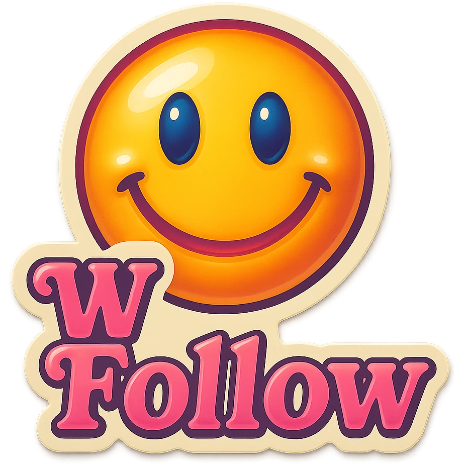 Smiling add the words W Follow in pink emoji