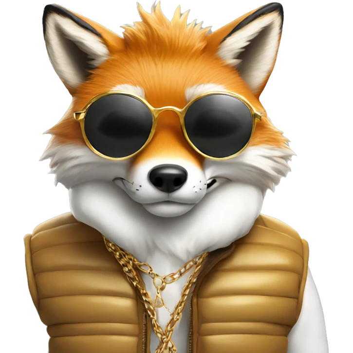 fox wearing a white puffer vest and sun glasses and a gold chain emoji
