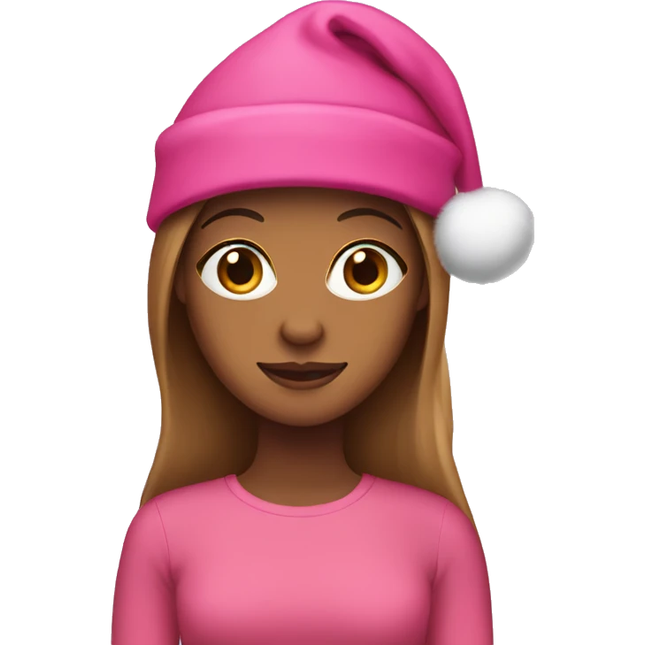 brown skinned woman with long hair in pink christmas hat  emoji