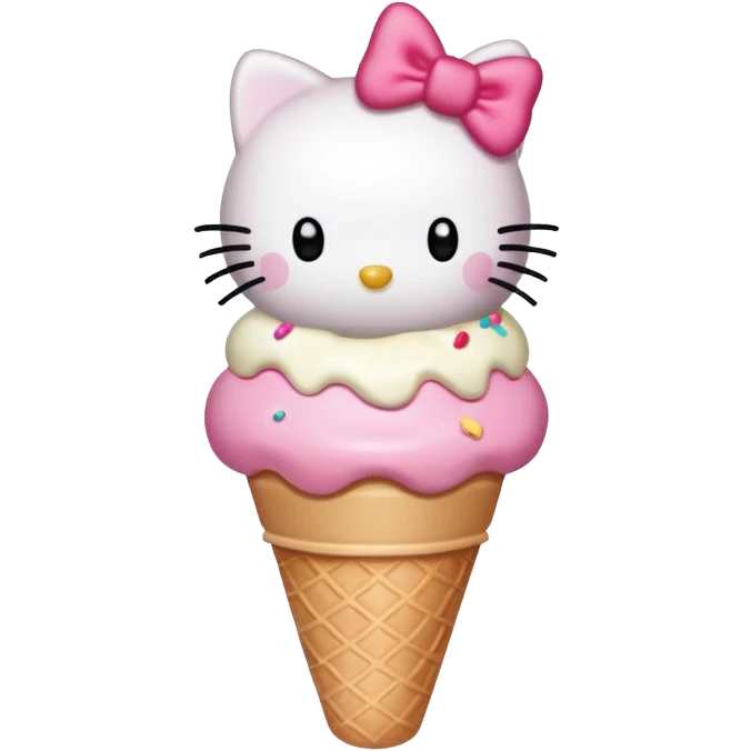 Hello Kitty inspired ice cream cone, cute, pink and white, with a bow emoji