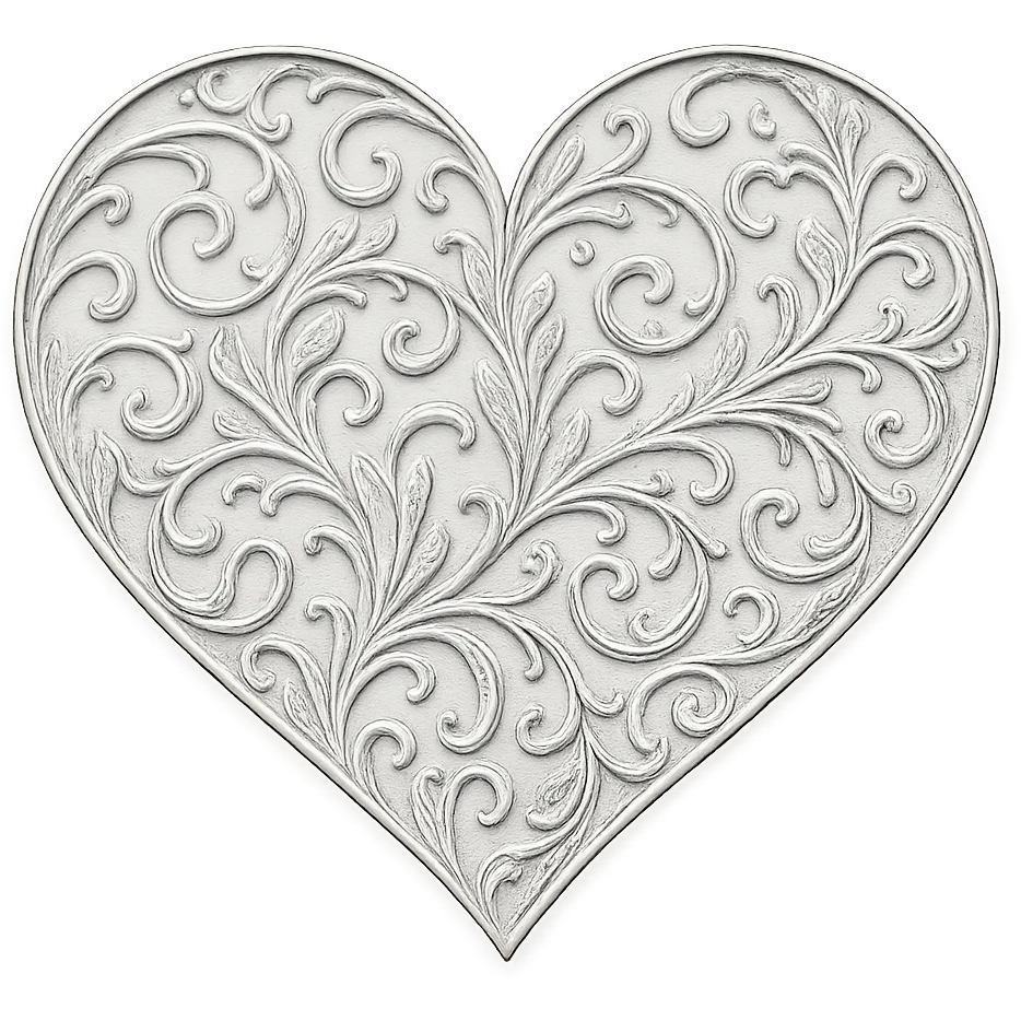 heart with a delicate silver filigree overlay, no background emoji