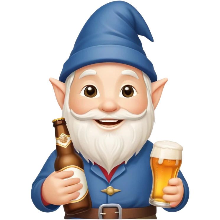 Garden gnome holding a bottle of beer emoji
