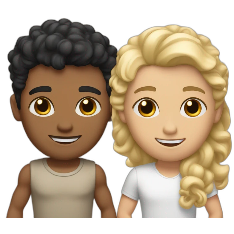 Gay couple, 1 Latino heritage taller black hair a bit muscled, the other one white Australian blonde hair curly holding hands emoji