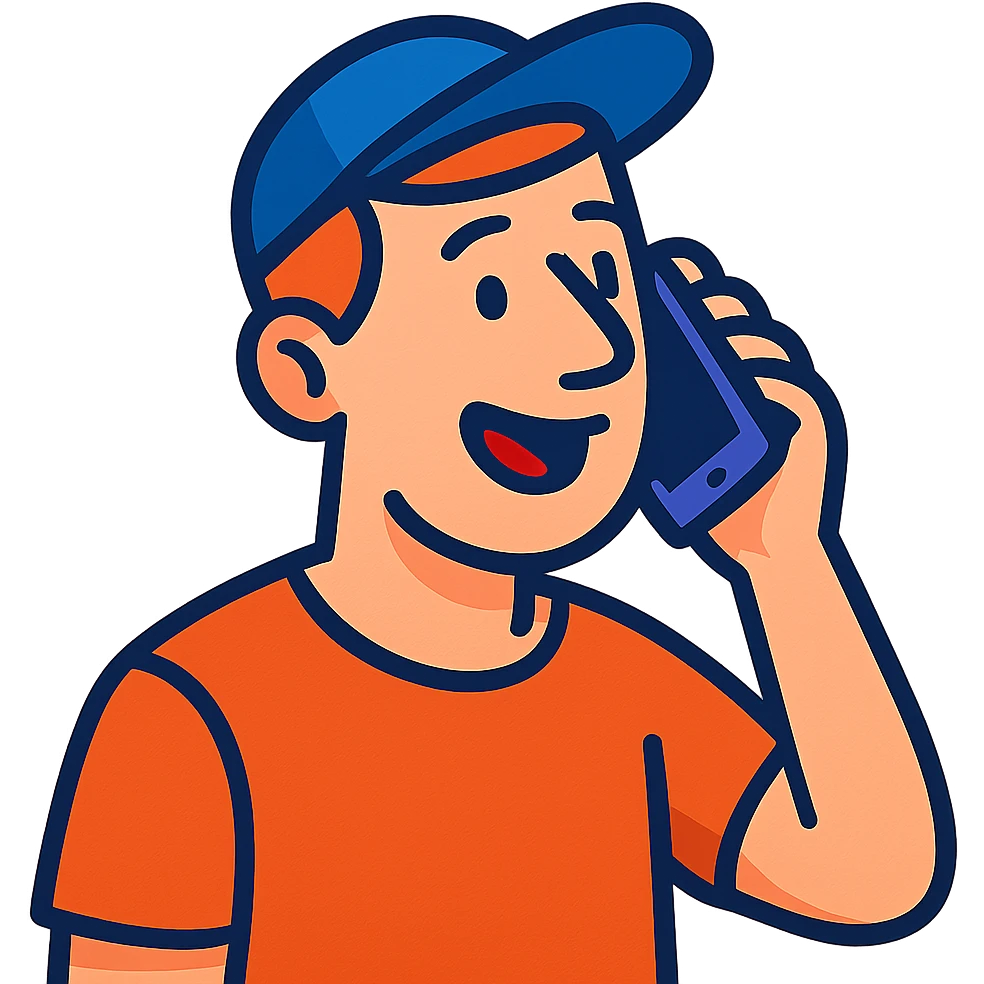 A Caucasian man wearing a cap talking on a mobile phone emoji