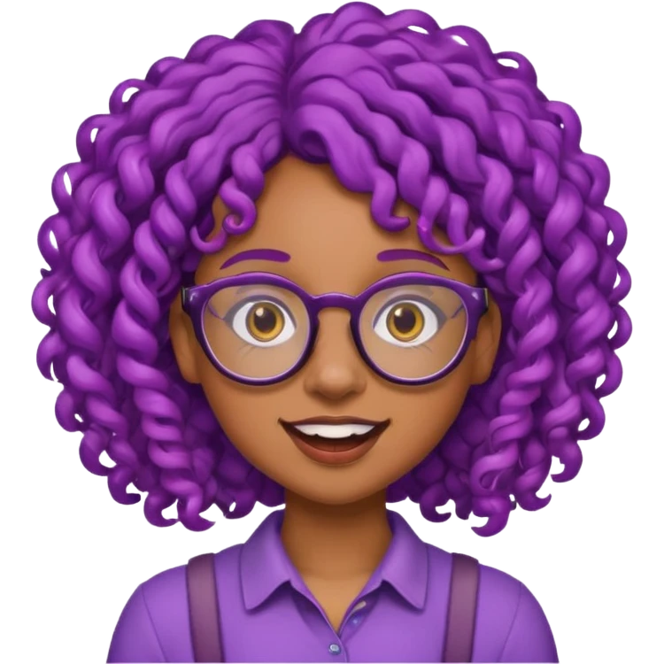 nerd emoji like with glasses and buck teeth but it’s a black girl with purple curly hair emoji