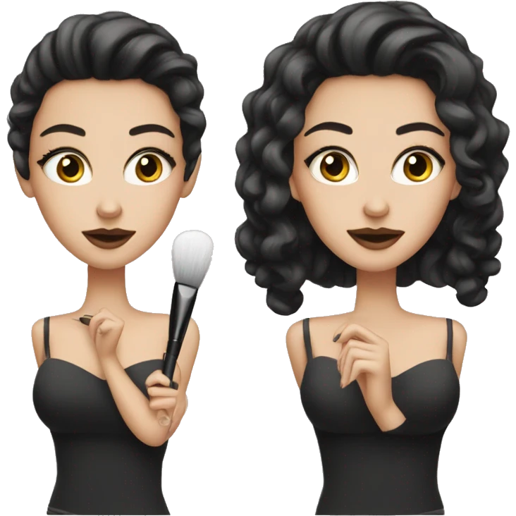 White girl with black hair doing makeup emoji