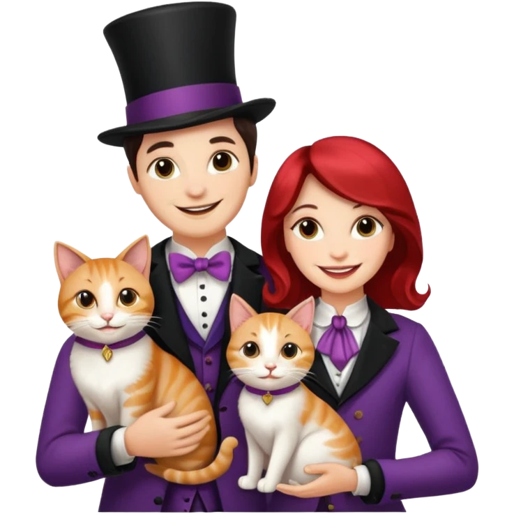 magician couple and their pet cat emoji