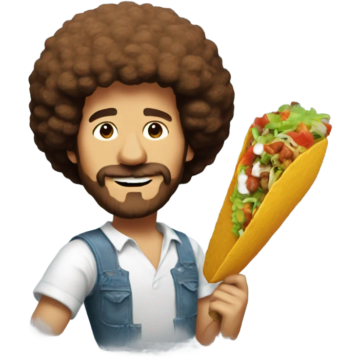 Bob Ross with painting of taco emoji