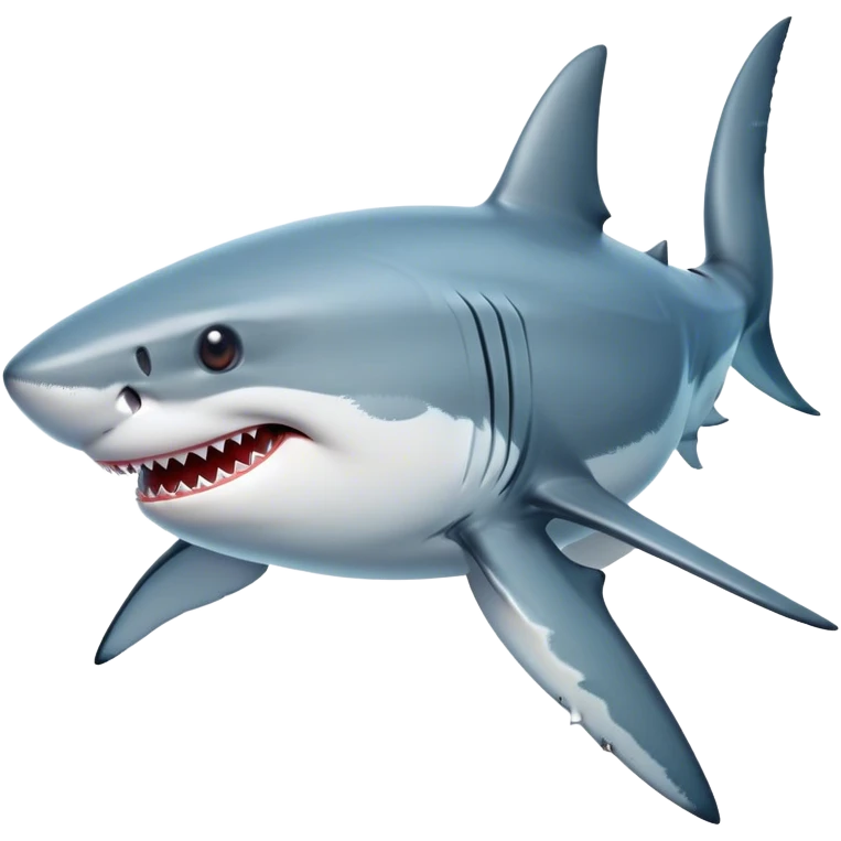 Beautiful and Majestic Great White Shark Portrait Emoji, Head and body resting peacefully with a serene, confident expression, showcasing its robust, torpedo-shaped form and a subtle, regal glint in its eyes, Simplified yet exquisitely endearing features, highly detailed, glowing with a soft, drowsy ocean light, high shine, relaxed and utterly majestic, stylized with an air of marine splendor, soft glowing outline, capturing the essence of a beautiful and majestic great white shark that feels destined to become the next viral icon of awe-inspiring ocean beauty! emoji
