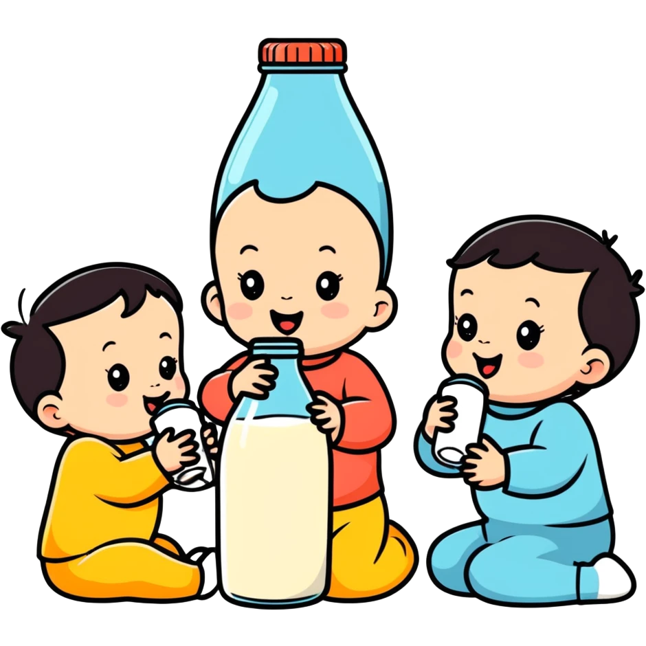 3 toddlers drinking milk from a bottle  emoji