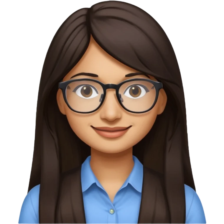 emoji of a woman with glasses, long dark hair, friendly smile, inspired by Mia Khalifa emoji