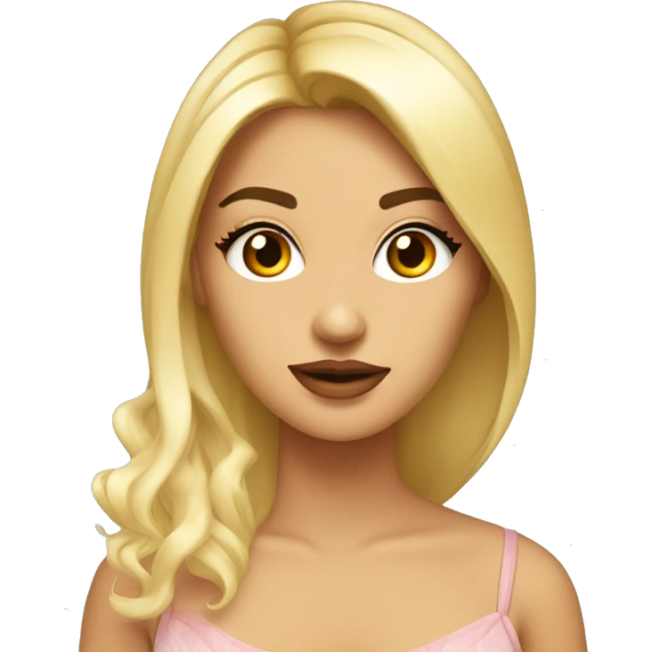 Chica rubia de ojos marrones con ropa coquette emoji