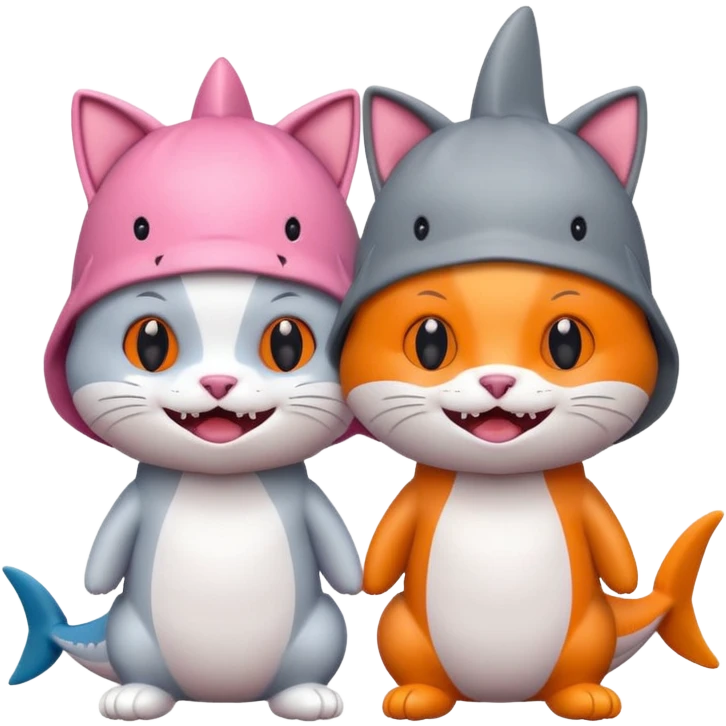 2 happy cats wearing shark hats emoji
